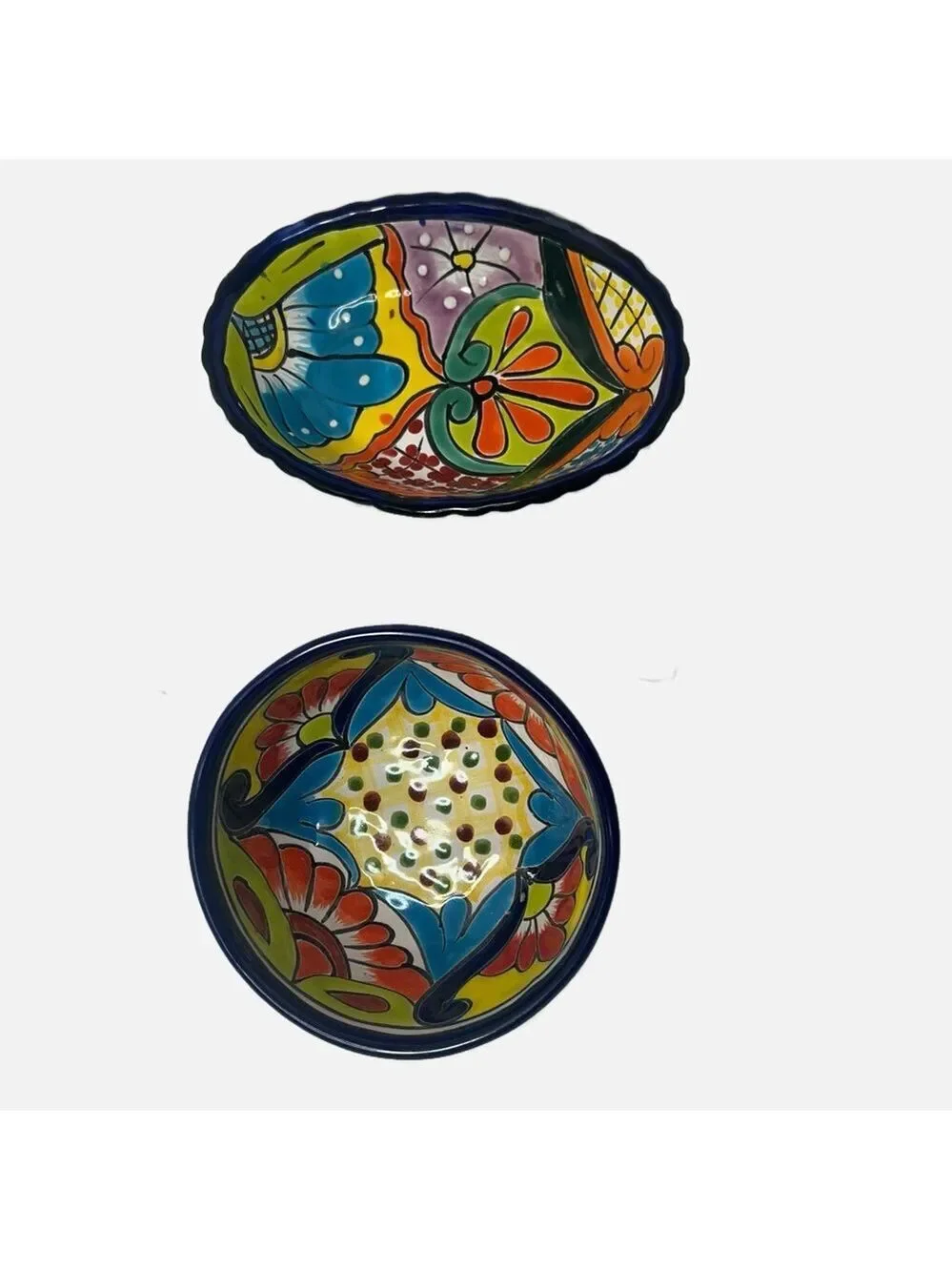 Talavera Mexican Pottery Set of Two Trinket Dishes Handpainted Signed Floral